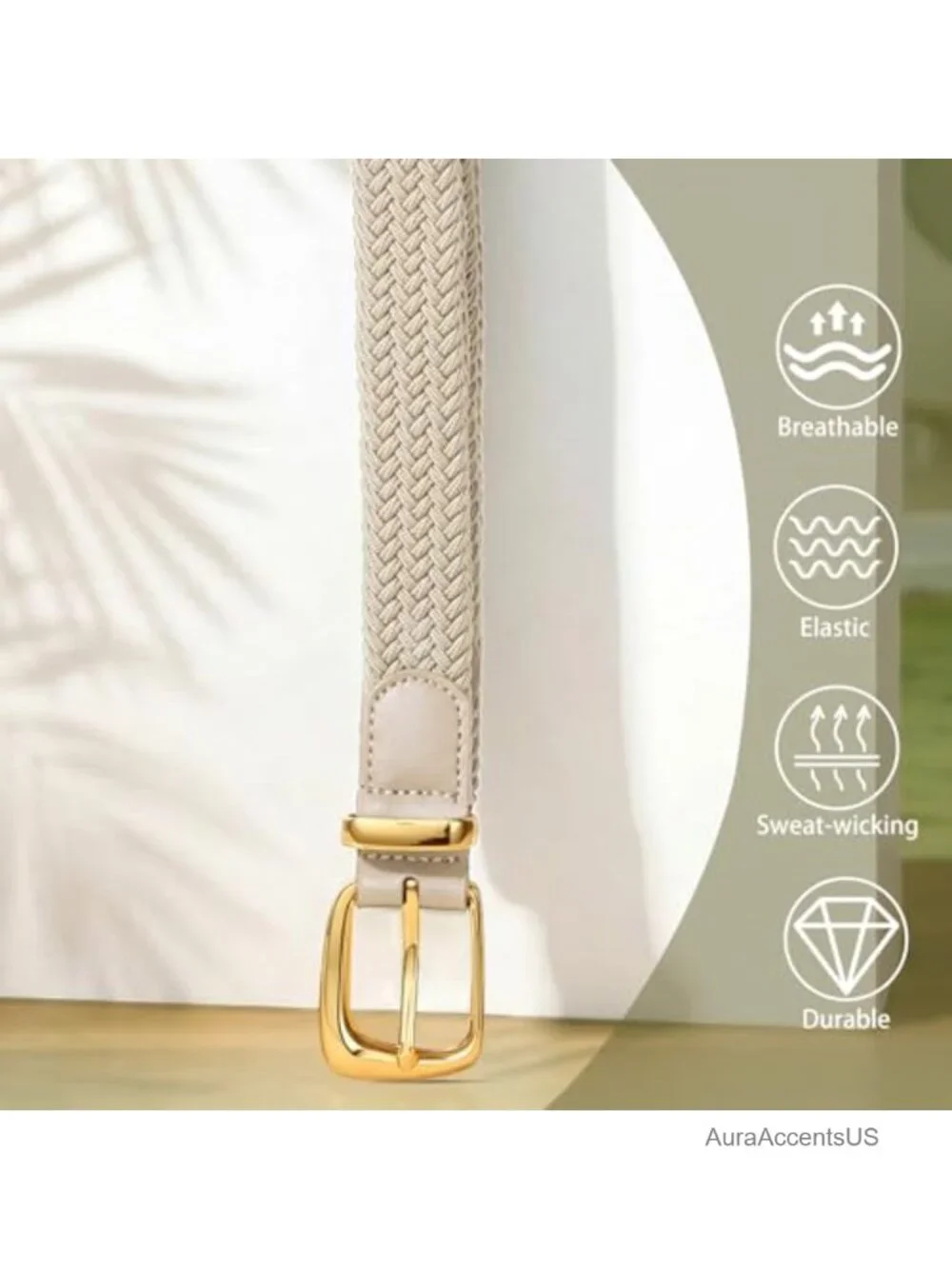 Elastic Stretch Woven Braided Belt with Gold-Tone Buckle for Women Casual Dress